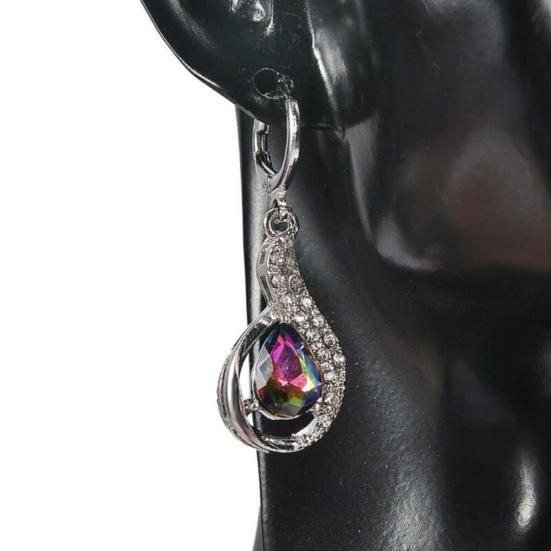 Damen-Ohrringe, kreativ, hohl, Tropfenform, Regenbogen-Strass-Intarsien, Huggie-Ohrringe