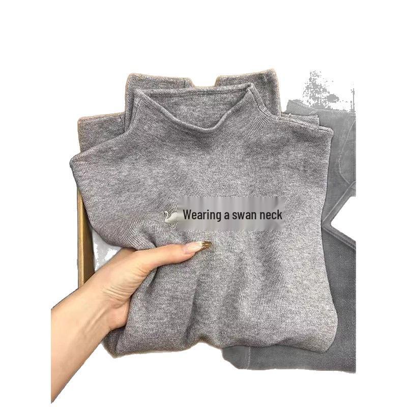 Women's Persimmon Red Stand-Up Collar Knit Sweater - Warm, Stylish Miu Style Long-Sleeve Top for Autumn & Winter.