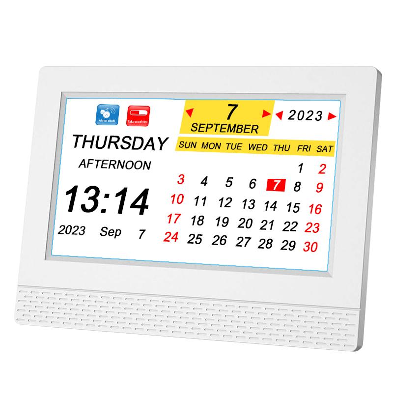 Digital Alarm Clock Day Display for Visually Impaired Seniors Alzheimer Dementia Electronic Desk Clock Reminder Memory Loss белый
