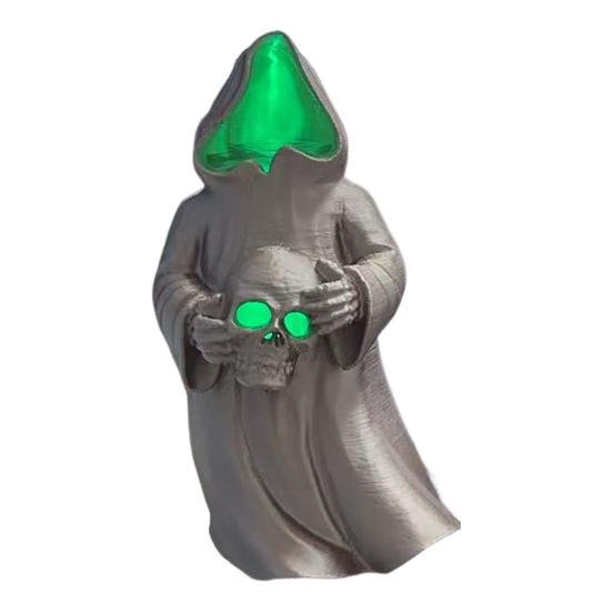 Halloweenská figurka čaroděje-ducha Gotická socha Smrtky s LED světlem Sváteční párty Bez tváře Čaroděj Dekorace Ozdoba