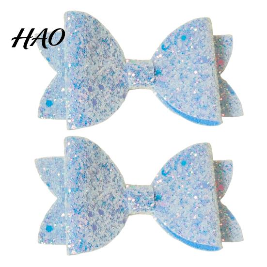 Glitter Bow Hair Clips for Girls 2Pcs Solid Color Clip Girls, Double Layer Sparkling Decorative Toddlers Hairpin, Accessory with Non-Slip Grip