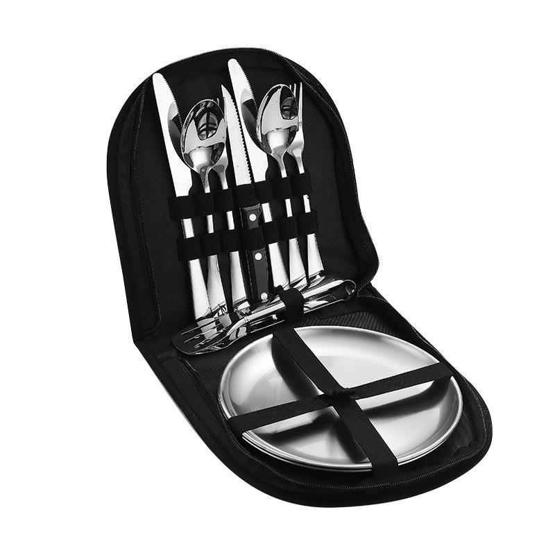 

Посуда из нержавеющей стали, западная кухня, стейк, нож, вилка, ложка, набор тарелок, кемпинг на открытом воздухе, набор портативных сумок