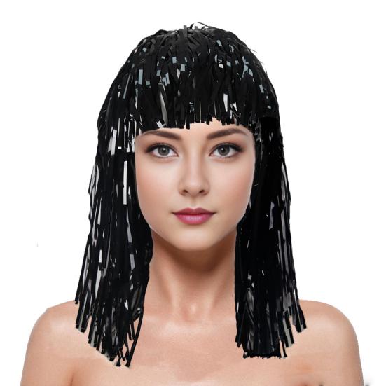 Foil Tinsel Wigs for Adults Fancy Dress Party Shiny Tinsel Wig Metallic Masquerade Disco Hat for Photo Booth Prop Cosplay Supplies