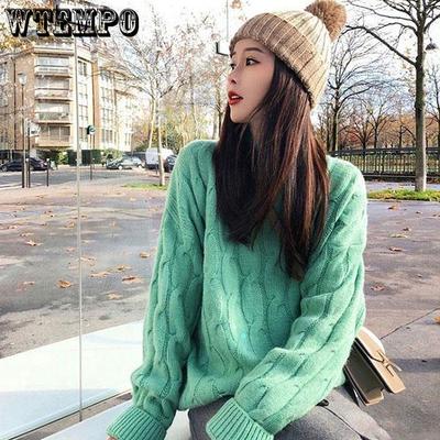 Maglione a maglia in stile occidentale per autunno e inverno per studentesse, girocollo rotondo, spesso, vestibilità ampia, stile rilassato, da indossare sopra un cappotto