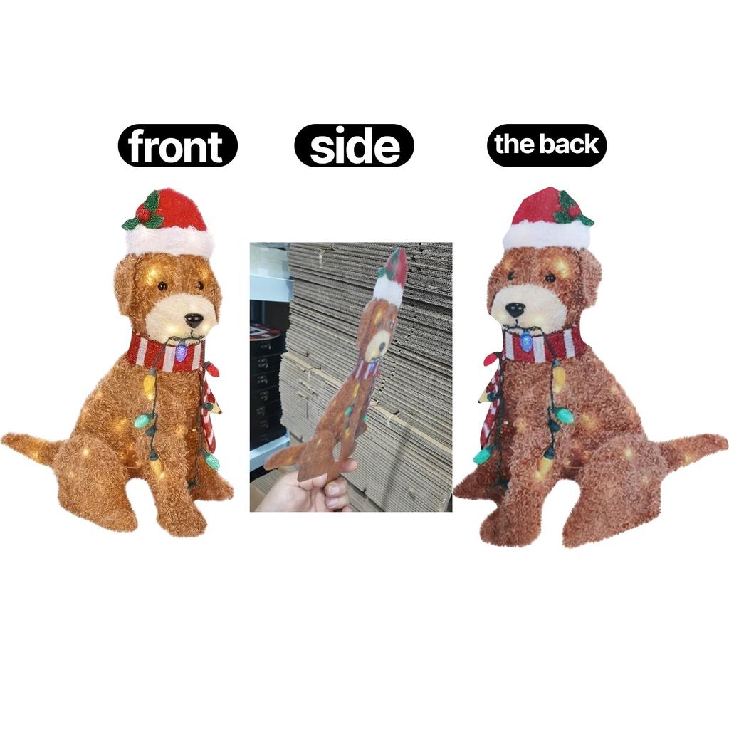 Vánoční psí dekorace Realistická plyšová LED světelná ozdoba Venkovní sváteční sváteční dekorace