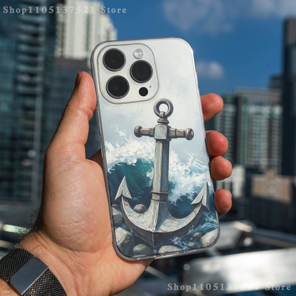 Painting Art Anchor Phone Case For iPhone 17,16,15,14,13,12,11 Pro,Max,Plus,XR,Mini,E Clear Full-coverage Soft Cover