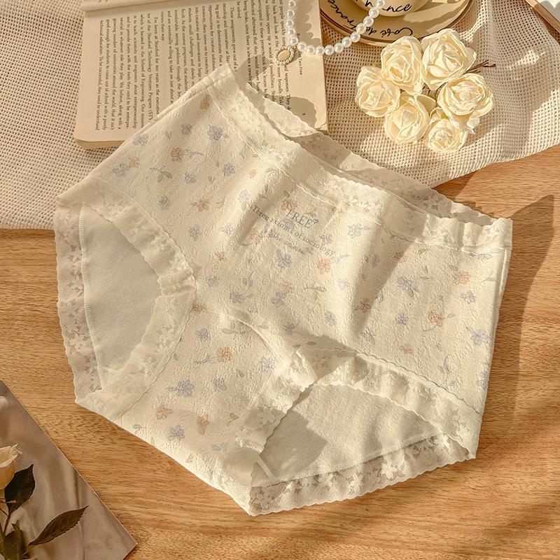 French Country Style Cotton Plus Size Womens Underwear Anti Bacterial Extended Gusset Autumn Winter New Triangle Panties