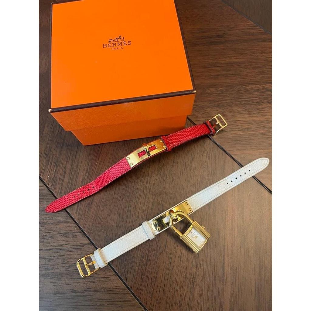Used HERMES Kelly Watch Bracelet White & Red