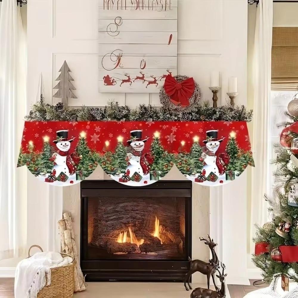 Non-slip Christmas Fireplace Scarf Snowman Santa Claus Pattern Xmas Fireplace Cover New Year