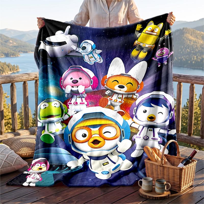 Warm Flannel Blanket Pororo Pattern, Lightweight Comfortable Throw Blanket for Bed Sofa Use