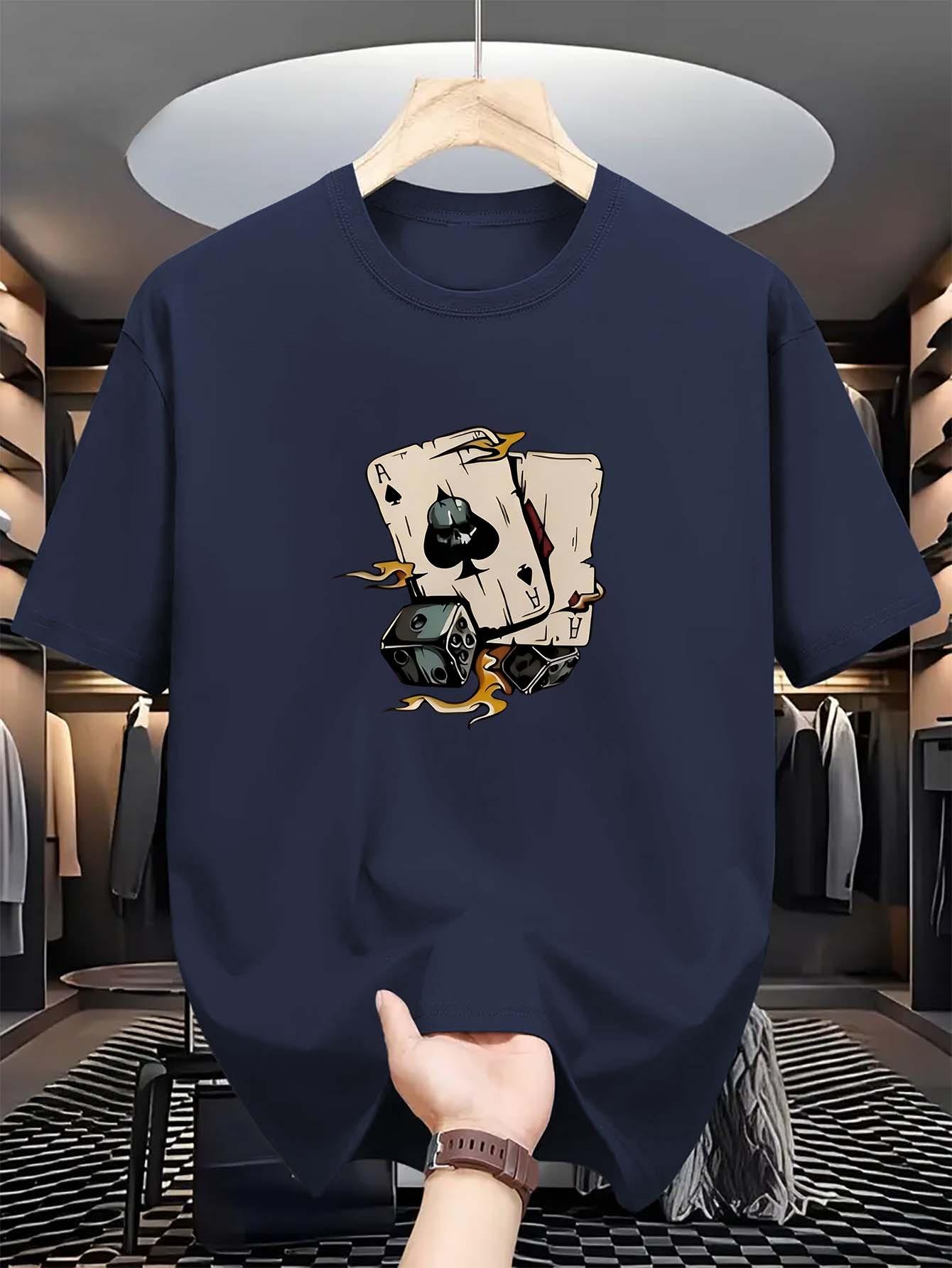 

Футболка с принтом Spades A для мужчин, повседневная, с круглым вырезом, слегка эластичная, летние модные топы с короткими рукавами, стандартный крой XXXXXL темно-синий