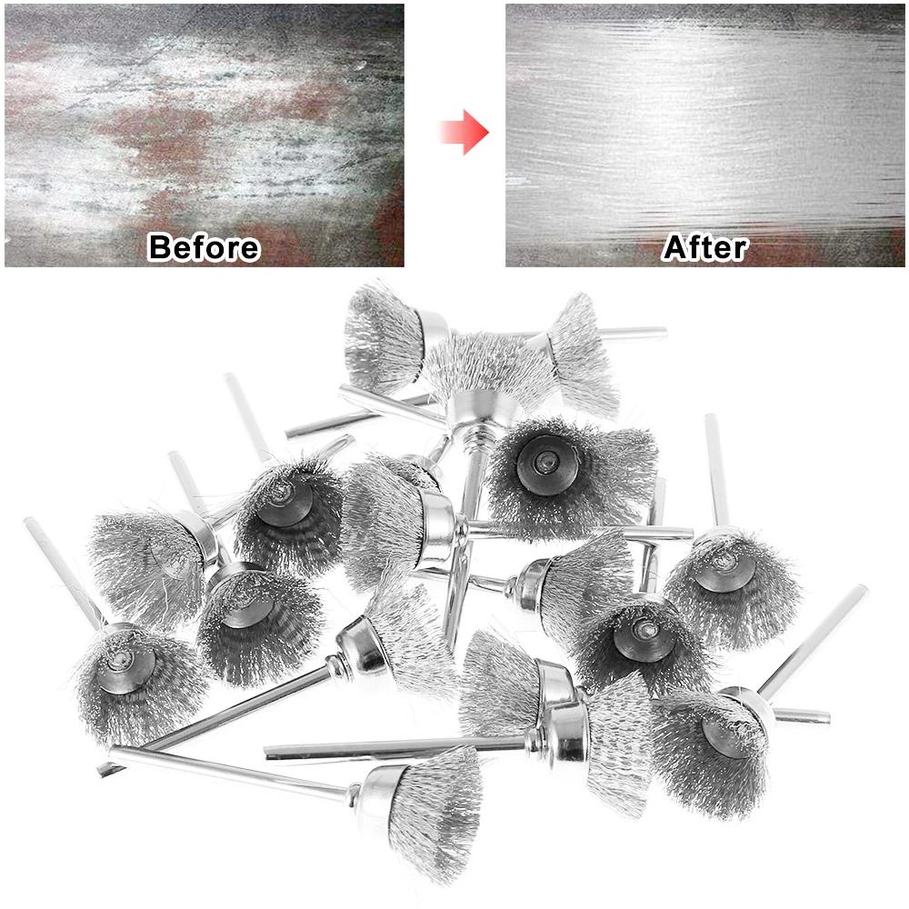 60PCS Stainless Steel Wire Brush Wheel Cup Brush Set Wire Drill Brush Set Cleaning Deburring Tool for Removal of Rust Paint
