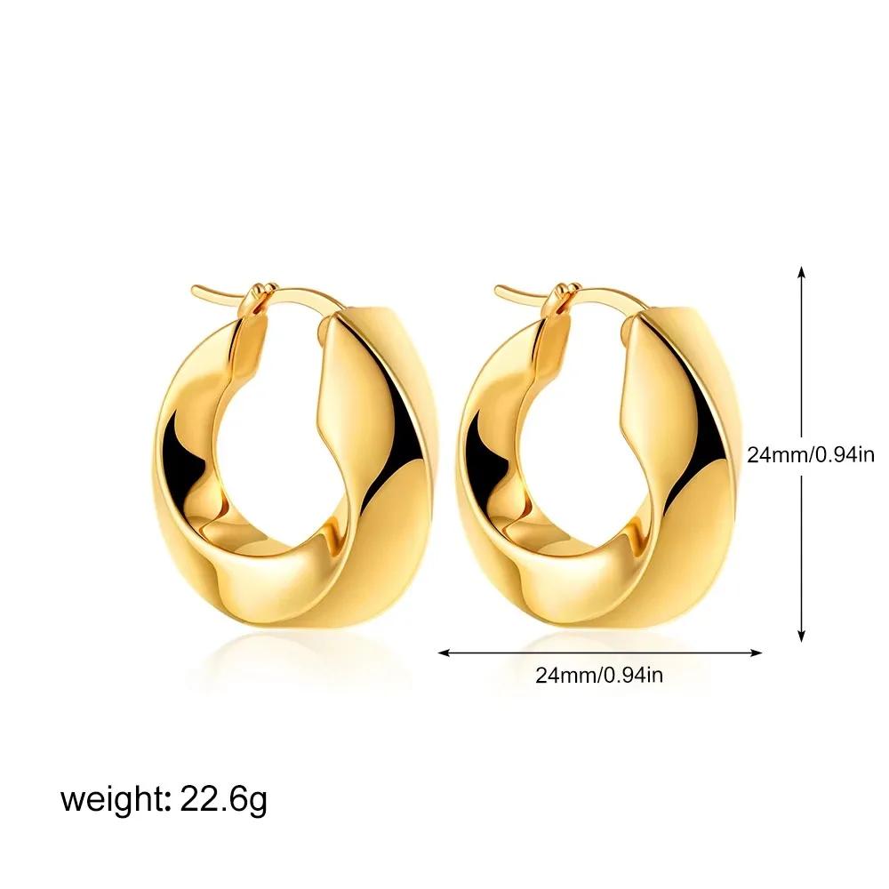 Vintage Stainless Steel Texture Chunky Hoop Earrings for Women Gold Plated Mini Circle Piercing Ear Buckle Statement Zircon
