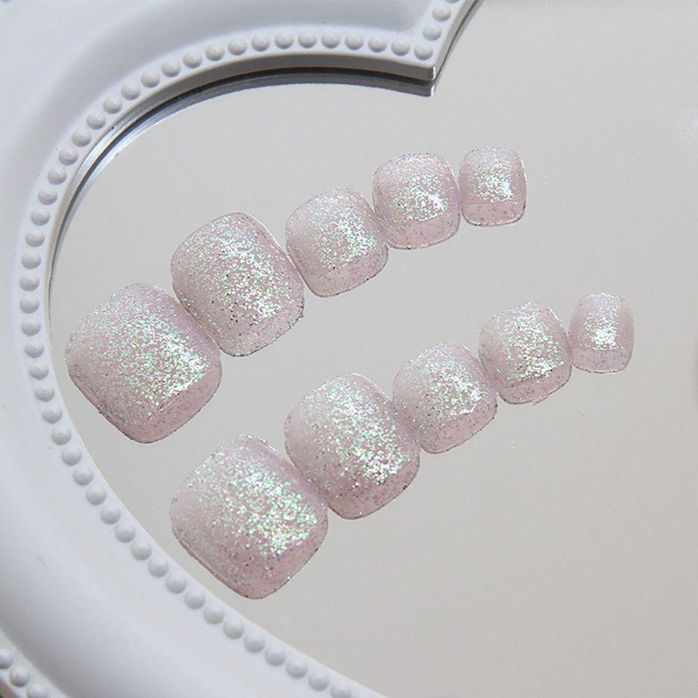 24pcs/box Aurora Toe Nails Cat Eye Foot Nails Fashion Press on Nail  for Women Girl