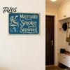 Handcrafted Metal Sign Mermaids Smoke Seaweed Rustic Wall Vintage Decorative Funny Doorbell Retro Nautical Art for Bedroom Living Room Coastal