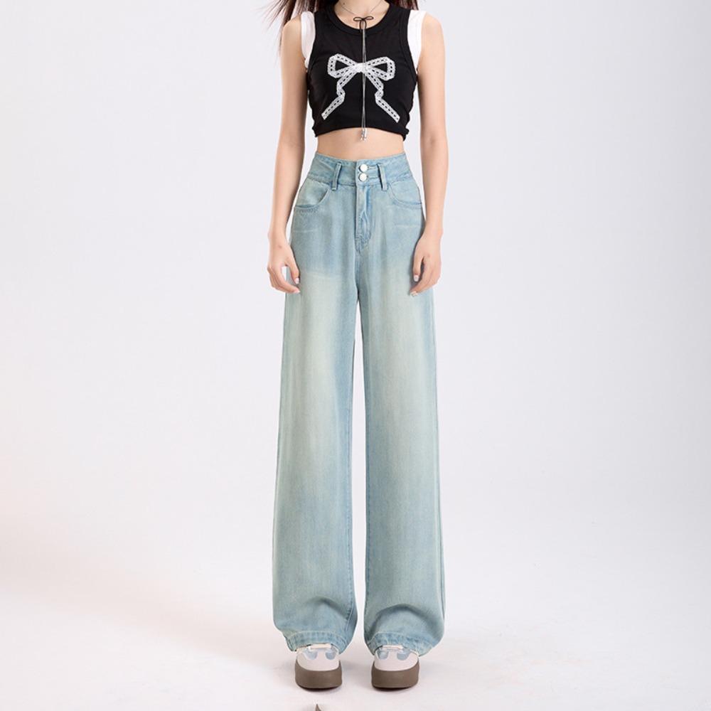 Women's High Waist Lyocell Wide Leg Jeans Lightweight Loose Fit Denim Pants For Summer Daily Wear