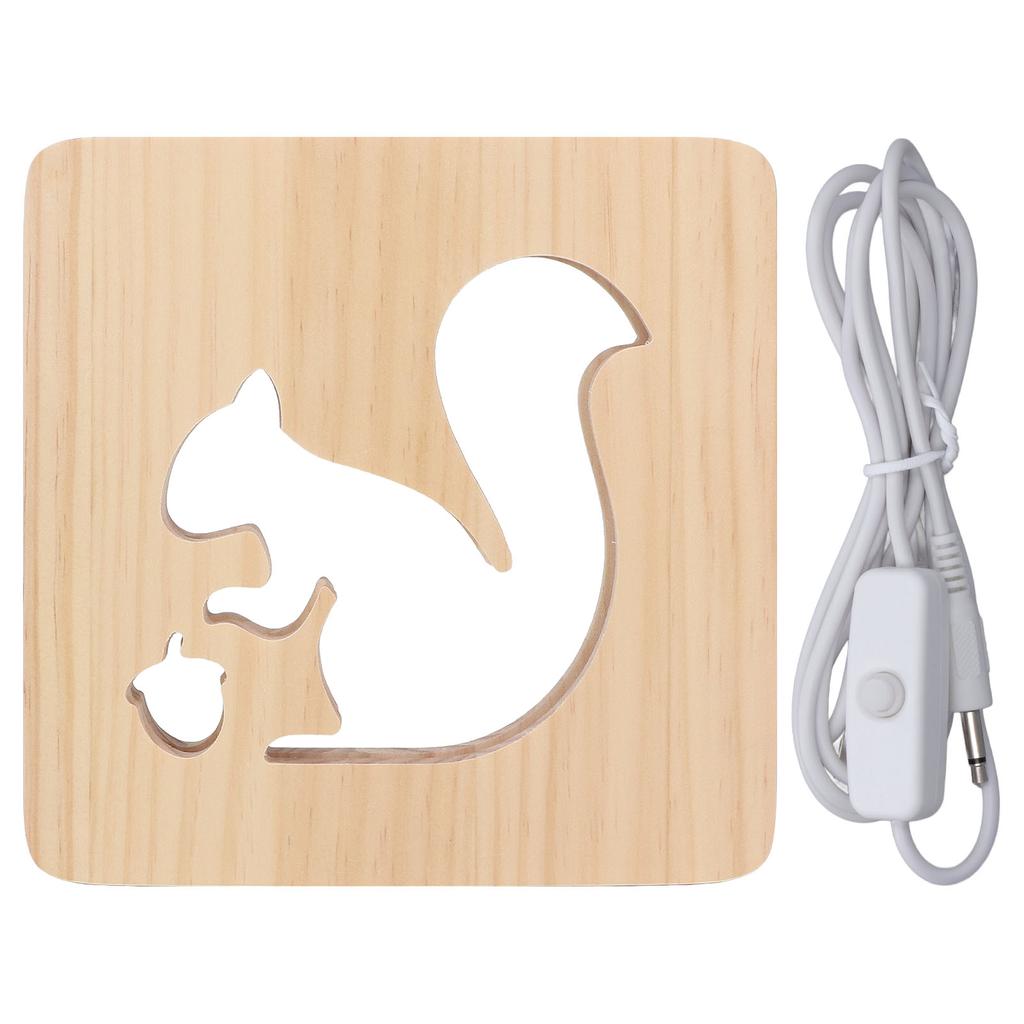 Nursery Night Light Cute Squirrel Hollow Design Soft Warm LED Light USB Power Night Light Lamp for
