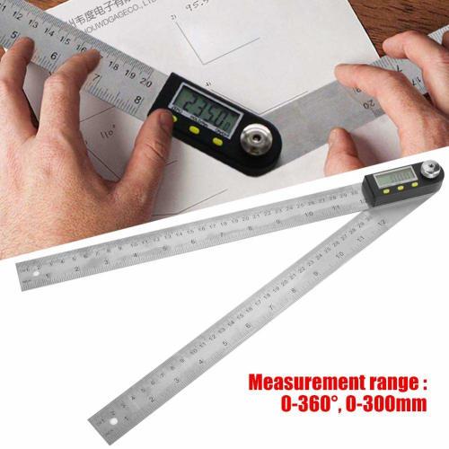 Pomya Digital Protractor, 0-300mm Stainless Steel Electronic Protractor, Digital Goniometer, 360 Angle Finder, Miter Gauge Ruler, Length and Angle Me