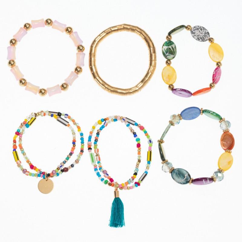 Handmade Bohemian Style Colorful Seed Bead Tassel Bracelet Women Layering Jewelry Geometric Design