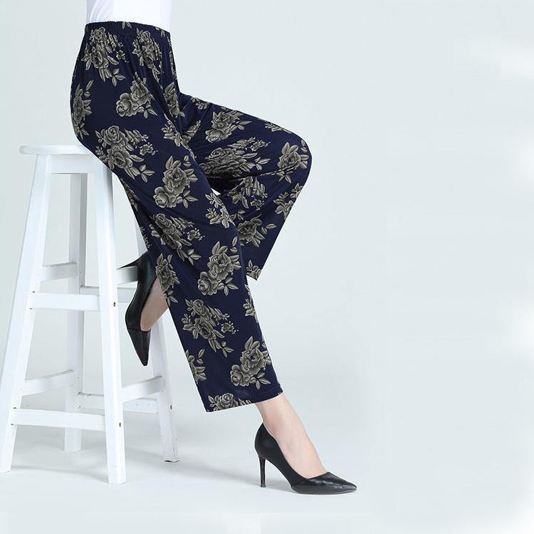 WTEMPO Summer Cool Thin Floral Print Pants Women Loose High Waist Wide Leg Summer Straight Trousers Casual Comfortable Office Home Go Out Party