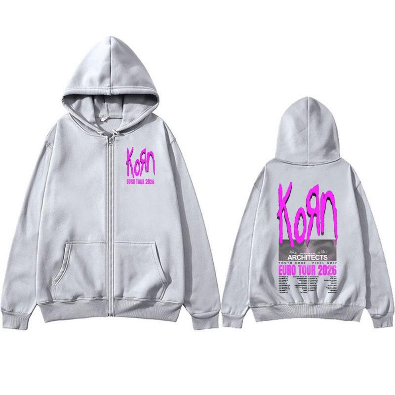 Korn Tour 2026 Merch Zipper Hoodies Fan Gifts Metal Punk Gothic Rock Band Fashion Casual Zip Up Hooded Sweatshirts Jackets Coats