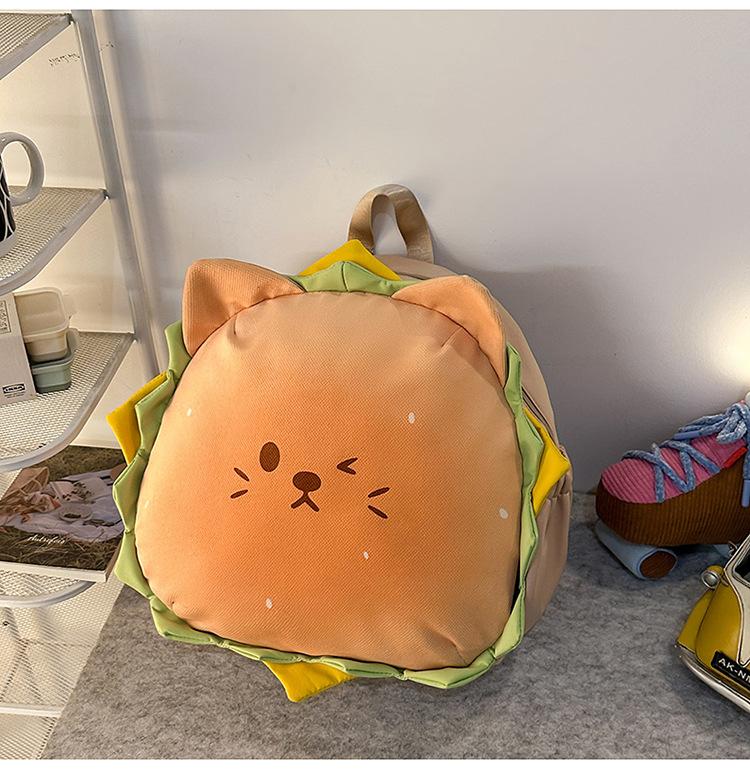 Schoolbag cute lion cheeseburger schoolbag ins cartoon niche student large capacity backpack girl light backpack