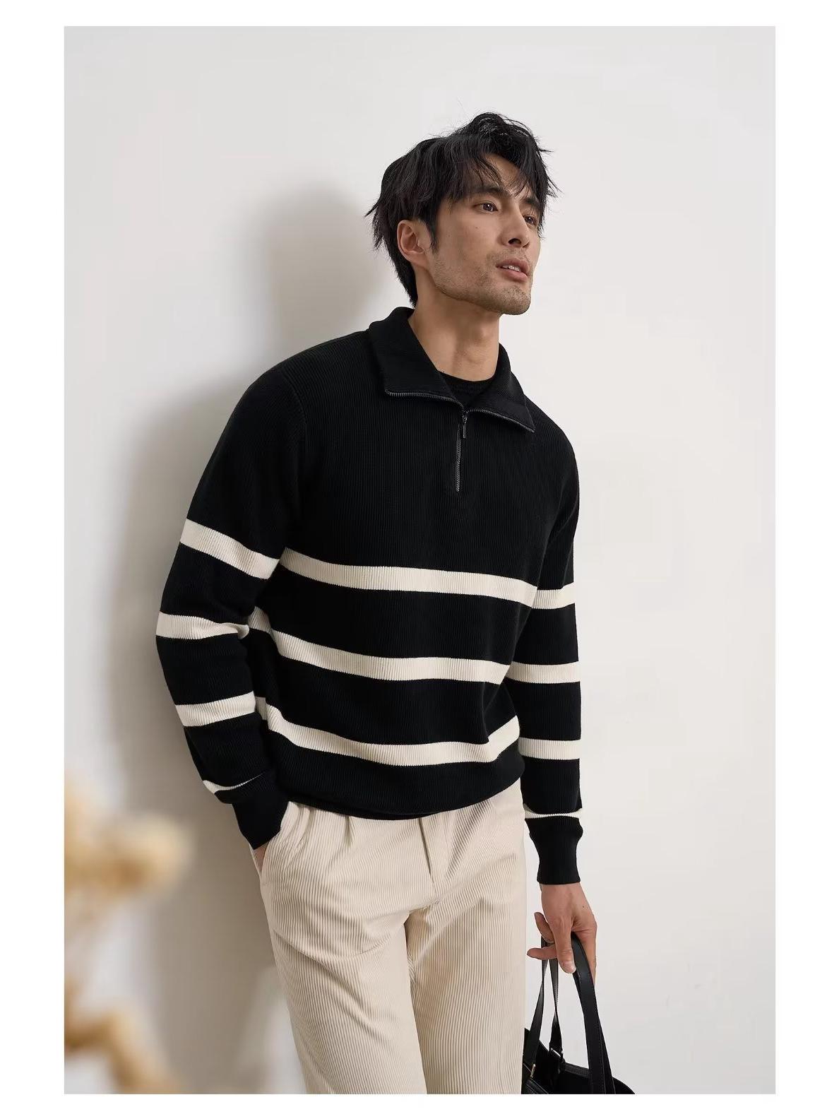 

Men s Lazy Style Stripe Zip-Up Knit Sweater Jacket for Autumn/Winter M чорний