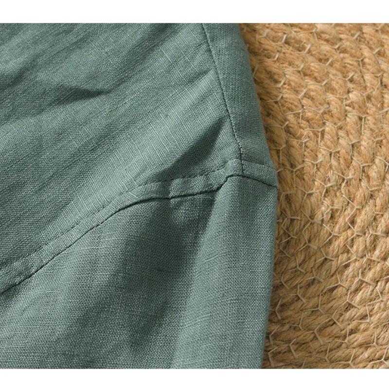 Summer 100% Natural Linens Tees Men Chinese Style Retro Clothes Solid Color Stand Collar V-Neck Short Sleeves Tops&T-shirts Casual Breathable Tshirt