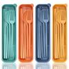 4Pcs/Set Portable Tableware Set 4 In 1 Wheat Straw Dinnerware Cutlery Travel Tableware Picnic Dinnerware Camping Cutlery Set