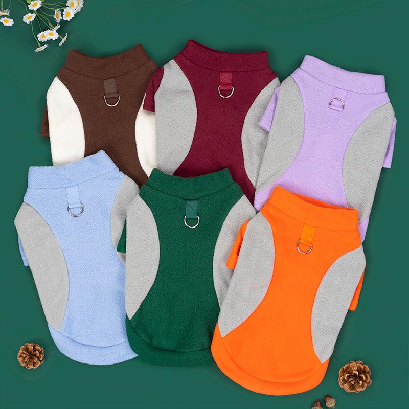 Cross-Border Pet Dog & Cat Plus Velvet Warm Color Block Pullover with Traction Hole, Two-Legged Sweatshirt for Autumn/Winter