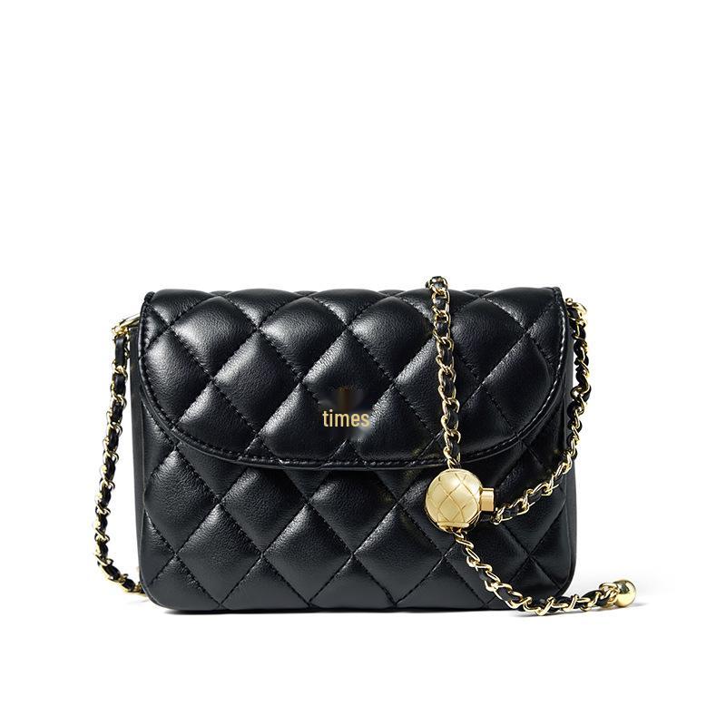 Women's Genuine Leather Cowhide Quilted Crossbody Bag with Chain - 2026 Model