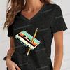 Vintage 80s Cassette Tape Pencil Print T Shirt Summer New Women Classics VNeck Tshirts Retro Throwback Music Lover Gift Tshirt