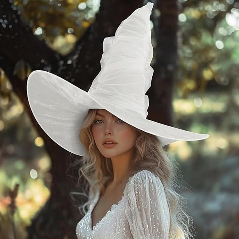 Elegant Witch Hat With Ruched Mesh Design For Halloween And Costume Parties Perfect For Women Cosplay Dressingup