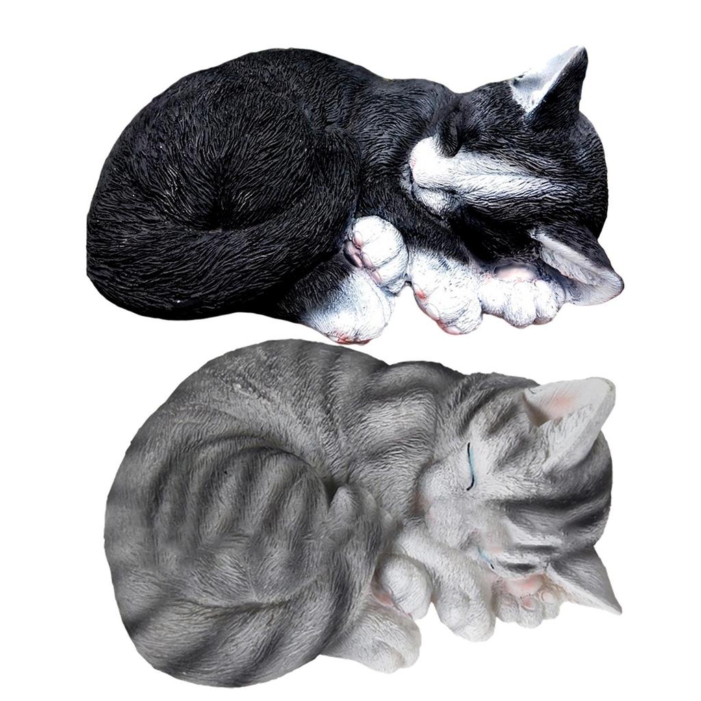 Lovely Miniature Sleeping Cat Statue Landscaping Figurines Mini Animal Art Crafts Sculpture for Patio Lawn Yard Decor Ornament