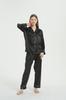 KUMASEN Silk and Satin Pajama Long Open Size M Women's Set, Loungewear, Sleeves, Front, Black,