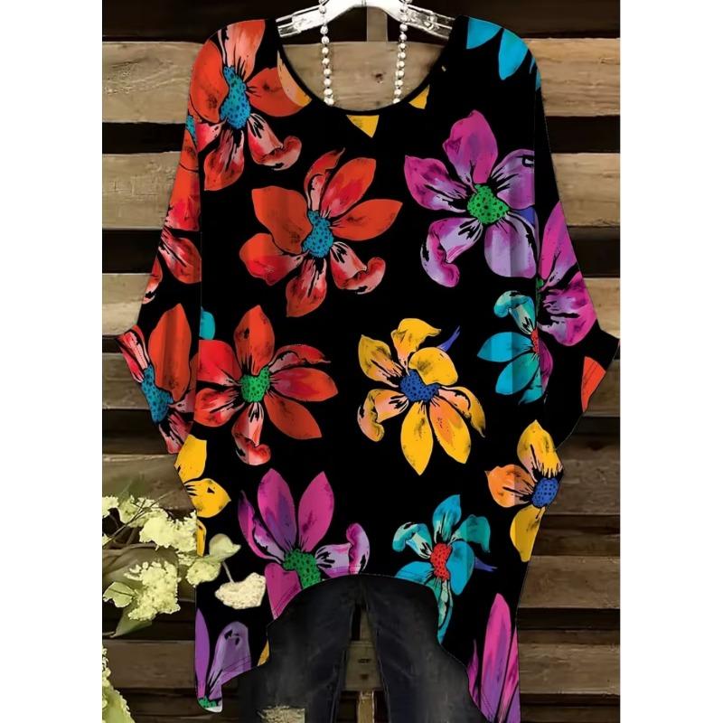 Elegant Boho Print T-Shirt for Plus-Size Women
