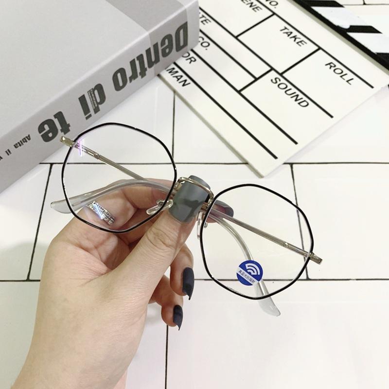 Retro Polygonal Glasses Finished Myopia Glasses Frame Personalized Multi-Anti-Blue Flat Glasses