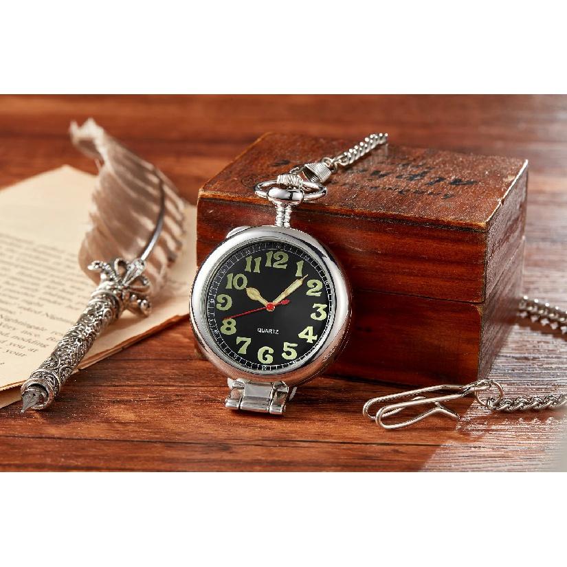 

Карманные часы в стиле ретро, ​​светящаяся цифровая указка, лупа, мужские кварцевые карманные часы, роскошные гладкие бронзовые часы-брелок с цепочкой, мужские часы