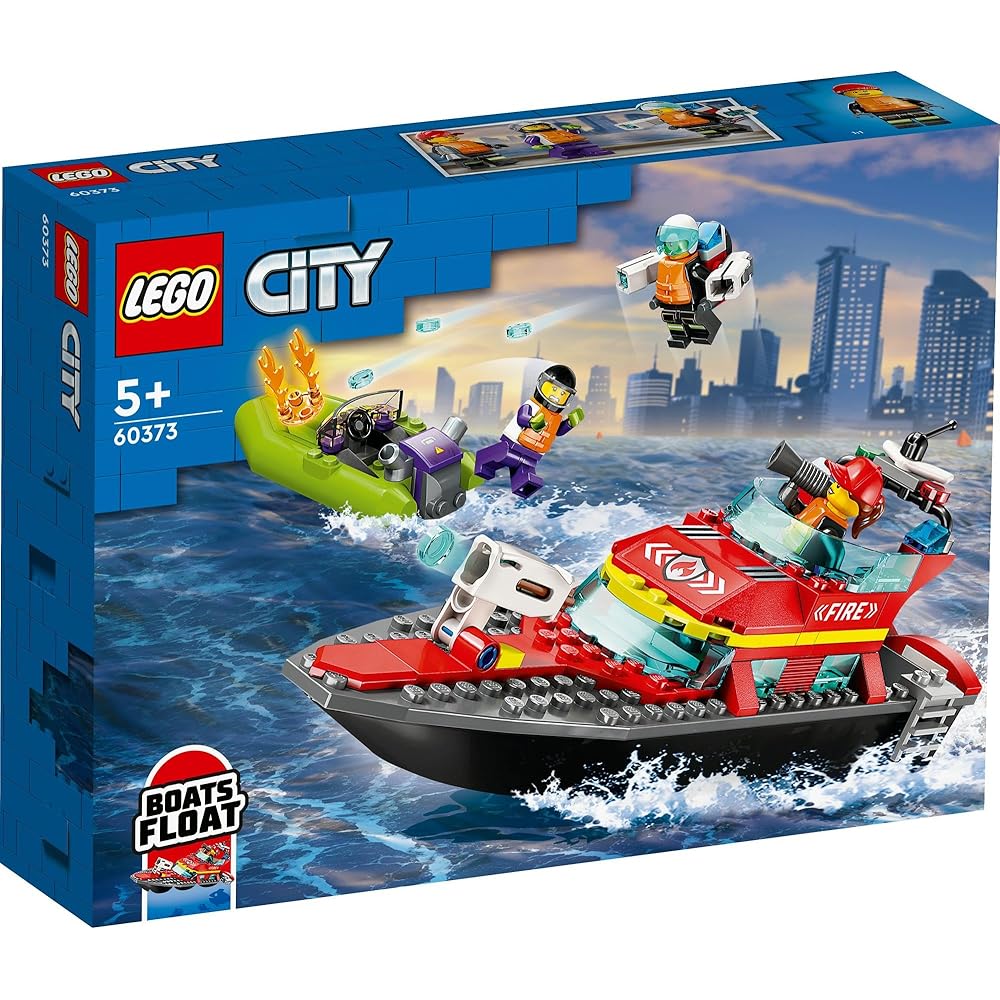 LEGO City Fire Rescue Boat Toy Building Set for Kids Age 5-8 Educational Play Block 60373