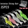 15Pcs  Pvc Shrimp Lures Multicolor Soft Luminous Shrimp Bait Set Fishing Lure With Sharp Hook