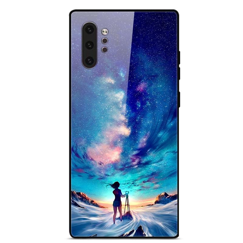 Phone Case For Samsung Galaxy Note 10 Plus Coque Tempered Glass Hard Back Cover For Samsung Note 10 Case Note10+ Funda Bumper