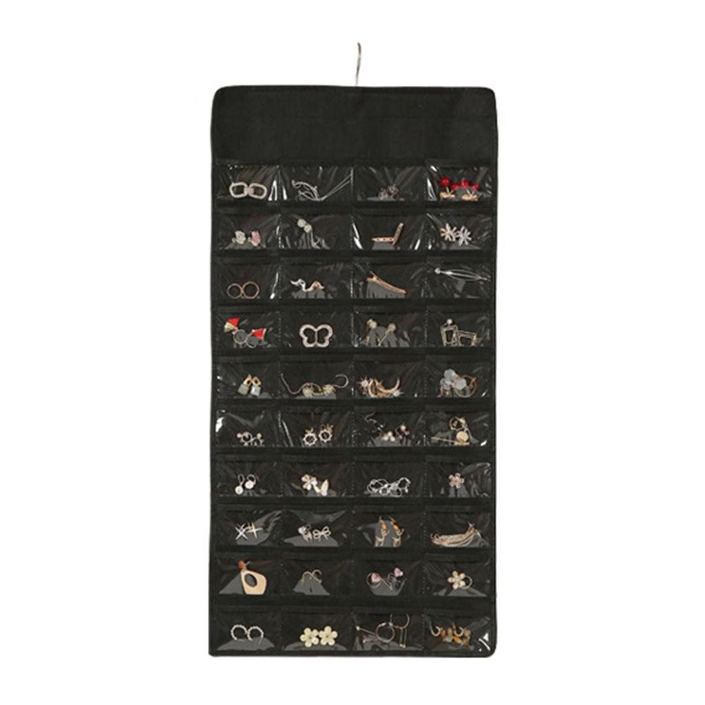 Compact Jewelry Holder Bag in Black with 48 Individual Slots Clear Viewing Jewelry Pockets for Jewelry Collector