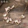 New color painting oil geometric hollow square neck chain personalized women's high sense irregular necklace