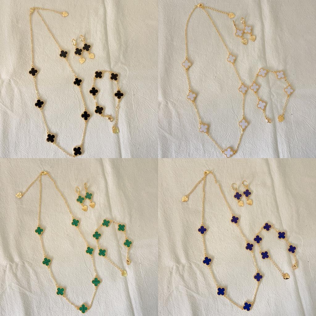 3PCS Four Leaf Clover Necklace Bracelet Earrings Three Piece Set Versatile Lucky Four Leaf Clover Five Flower Bracelet Clavicle Chain Earrings