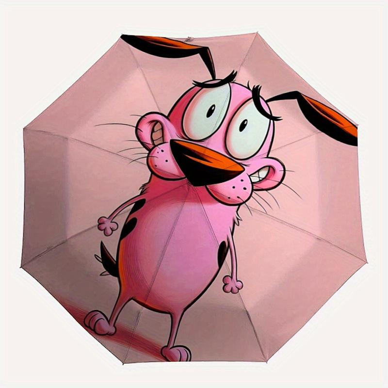 1pc Courage the Cowardly Dog Home Essential Cute Cartoon Umbrella, Portable Folding Umbrella with Durable Iron Frame 8 Ribs, 080