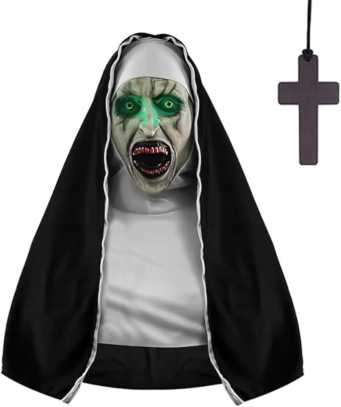 Maschera luminosa suora valak nun horror costume halloween croce led