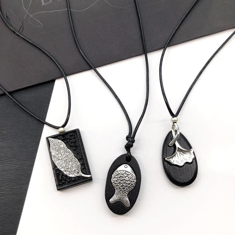 Retro Zen Ebony Long Necklace Women's Versatile Fashion Literary Clothing Accessories Sweater Chain Pendant