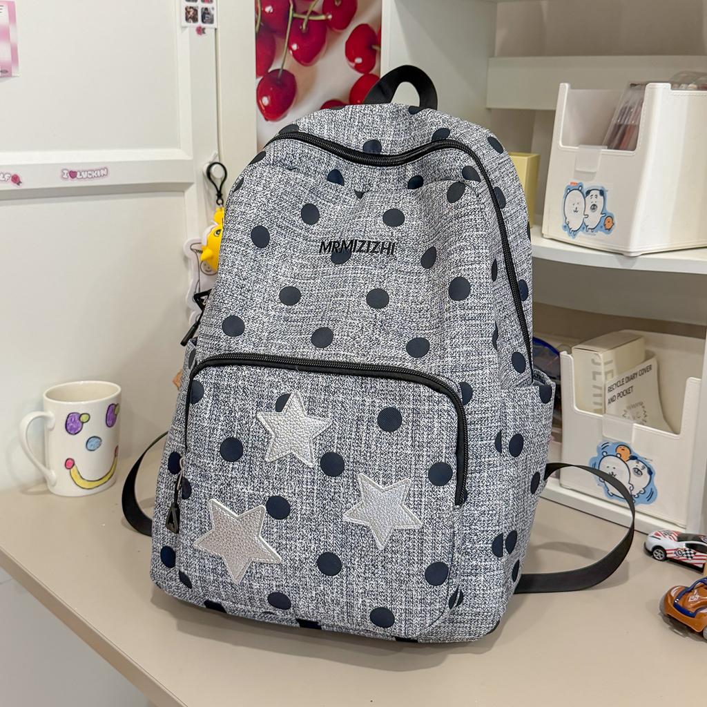 Schoolbag retro polka dot star embroidered backpack Korean ins atmosphere sweet girl junior high school schoolbag female backpack
