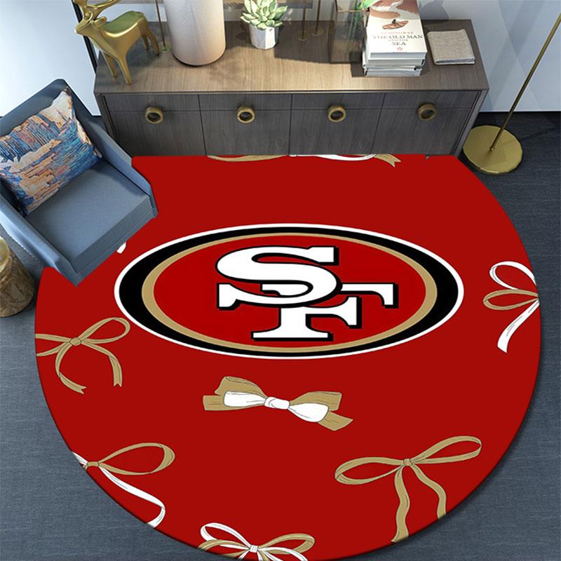SF 49ers Muster runder Teppich, Teppich für Wohnzimmer Schlafzimmer Spielzimmer, Rutschfeste Bodenmatte, Feiertagsgeschenke und Geburtstagsgeschenke.