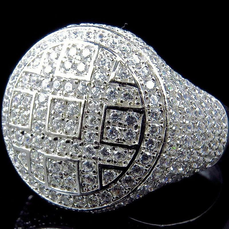Круглые Кольца Мужские Серебристый Цвет Iced Out Фианиты Кольцо Подарки Подарки Для Мужчин 6
